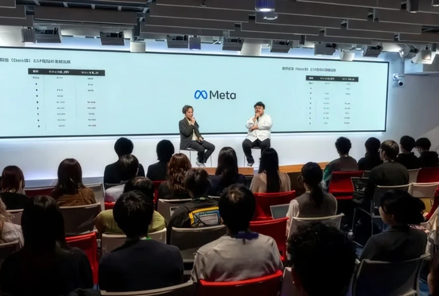 Meta のセミナー会場でラストタッチ評価について登壇する様子
